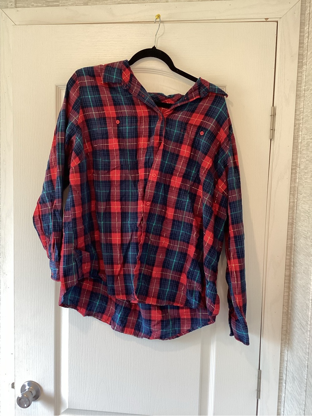 St. John's Bay Red and Blue Plaid Button-Up Shirt 3XL EUC